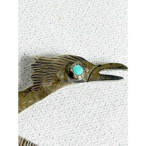 Vintage Roadrunner Bird Silver Turquoise Brooch Pin - Picture 3 of 4